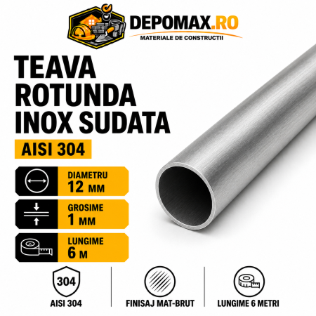 Teava rotunda inox sudata AISI 304, 12 x 1 mm, 6 metri